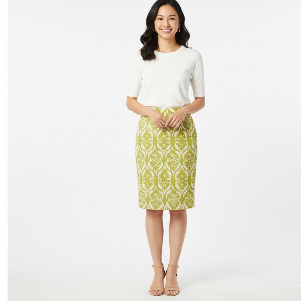 Bold Yellow Textured Floral Skirt | Lucy Paris Jacquard Pencil Skirt L